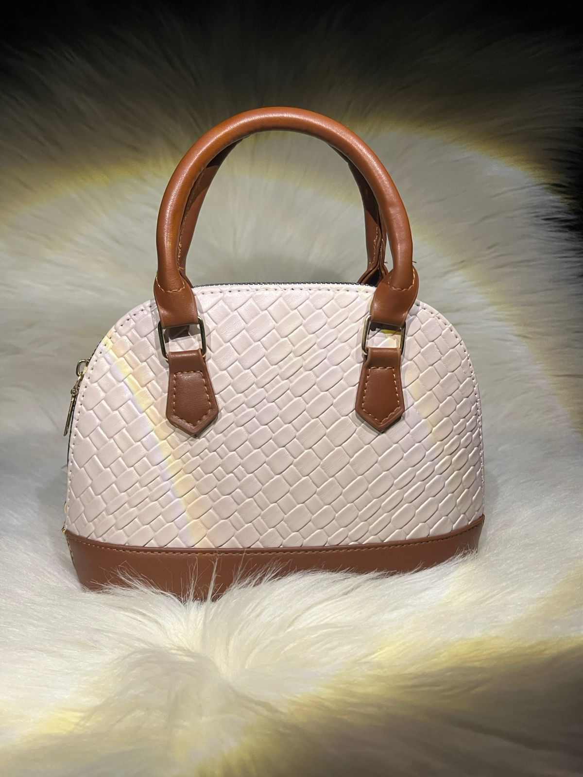 Elegant Cream & Brown textured mini handbag